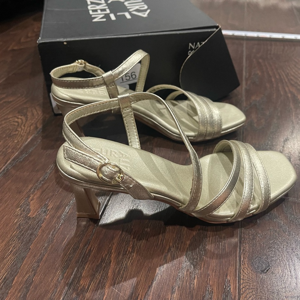 Naturalizer Metallic Gold Strappy Block Heel Sandals